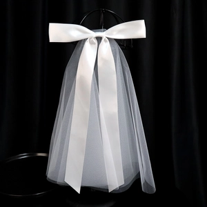 Short Bridal Veil With Big Satin Ribbon Bow Multi-Layer Mesh Fairy Wedding Headpiece For Bride Photography Accessory