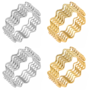 Wavy Ring 304 Stainless Steel 18K Gold Plated Geometric Zigzag Polished Minimalist Ins Style Unisex Jewelry