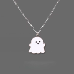 Minimalist white ghost pendant necklace with silver chain for couples and friends