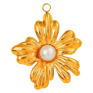 304 Stainless steel floral pendant necklace with natural pearl and golden flower petals