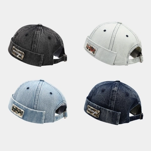 Retro Denim Brimless Docker Hat Washed Cotton Miki Cap Adjustable Metal Buckle Streetwear Hip Hop Headwear For Men Women
