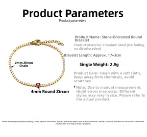 Macro detail of gold titanium bracelet showing 17+3cm length and 2.9g weight specs