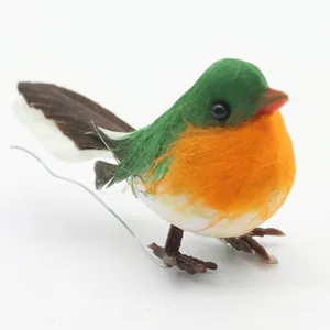 Artificial robin bird christmas tree decoration with colorful feathers and wire mounts