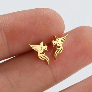 Bird Stud Earrings Stainless Steel Hollow Phoenix Silhouette Animal Design Trendy Minimalist Jewelry For Women