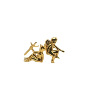 Minimalist pair of golden angel stud earrings in S925 sterling silver on white background