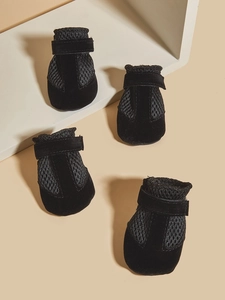 Breathable mesh dog shoes in black with soft suede textures and secure velcro straps