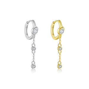 S925 sterling silver tassel drop earrings in silver and gold with clear zircon stones