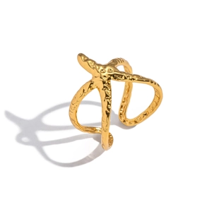 Minimalist gold waterproof open ring with organic starfish-inspired hammered texture