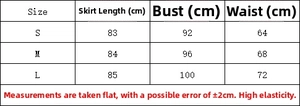 Size chart for women's solid vacation dress with S, M, L dimensions in centimeters