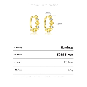 Detailed size measurement of 925 silver rhombic hoop earrings with dimensions and weight