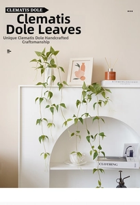 Artificial clematis hanging greenery vines with realistic green leaves for wall decor