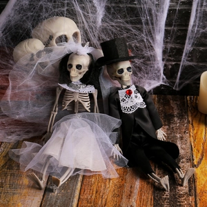 Halloween skeleton bride and groom hanging decorations for haunted house party props