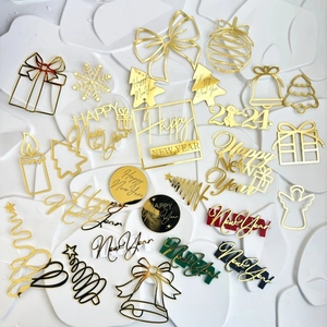 Happy New Year Cake Toppers Acrylic Mirror Gold Lettering Year Of The Dragon Holiday Party Dessert Decorations