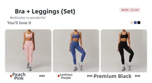 Three-color yoga sets featuring cross-back sports bra and high-waist peach-lift leggings