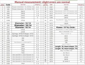 Size chart table detailing dimensions and weights for heart-shaped stainless steel earrings