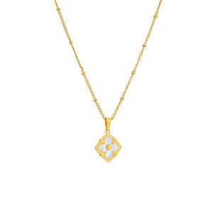 Clover Pendant Necklace Titanium Steel White Mother Of Artificial Pearl Gold Plated Retro Luxury Jewelry For Women