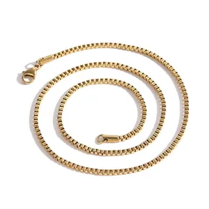 Minimalist 2mm golden stainless steel box chain necklace with a secure lobster clasp