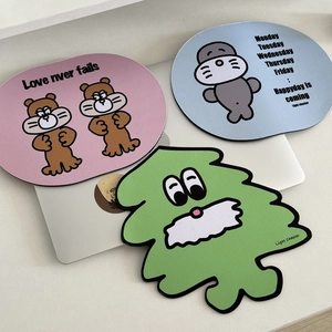 Detailed top view of irregular shaped cartoon mouse pads with smooth stitched edges