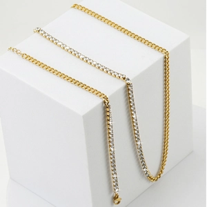 Ensemble collier gourmette plaqué or avec chaîne tennis en cristal pour femme