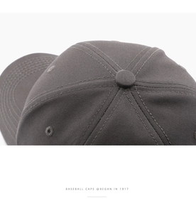 Macro detail of dark grey baseball cap crown with cotton twill fabric and ventilation eyelets