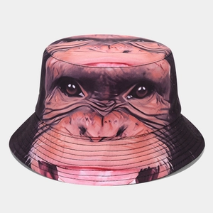 Close-up of double-sided bucket hat featuring a realistic 3D gorilla face digital print