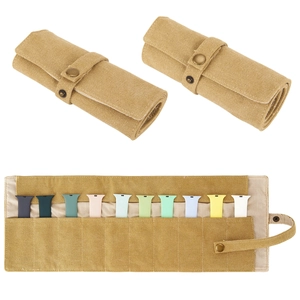 Khaki canvas horlogeband organizer met meerdere vakken en een drukknopsluiting