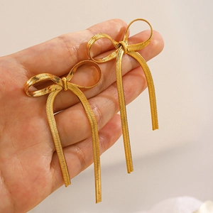 Boucles D'Oreilles Nœud Plaqué Or 18K Acier Inoxydable Longue Chaîne Serpent Tendance Élégant Pour Femmes