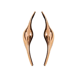 Minimalist rose gold curved water drop earrings with polished metallic finish