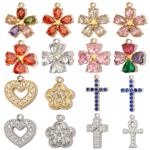 DIY Charms Pendants Stainless Steel Cubic Zirconia Inlaid Heart Clover Cross Ankh Flower Shape Jewelry Making Accessories