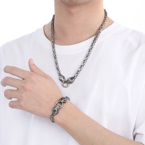 Ensemble collier et bracelet 6mm en acier inoxydable double tête de serpent style rock