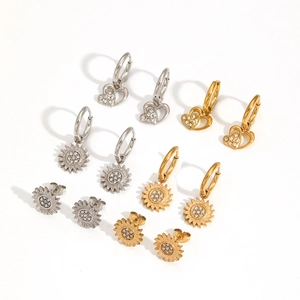 Ensemble de boucles d'oreilles en acier inoxydable doré et argenté avec pendentifs