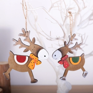 Christmas Reindeer Hanging Ornament Wooden Hand Painted Polka Dot Scarf Jute Rope Festive Tree Decoration Rustic Deer