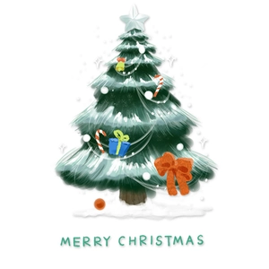 Green Christmas tree window sticker with festive decorations and Merry Christmas text