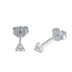 Close-up of S925 sterling silver stud earrings featuring three tiny round zircon stones