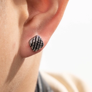 Vintage geometric stainless steel stud earring with twisted rope texture for men and women
