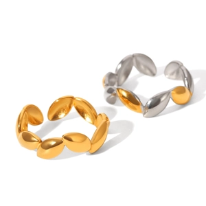 Minimalist gold and silver irregular bean open ring set in polished stainless steel