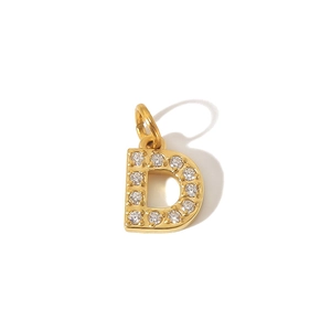 Detail of PVD gold plated letter D pendant inlaid with zircon for necklace DIY
