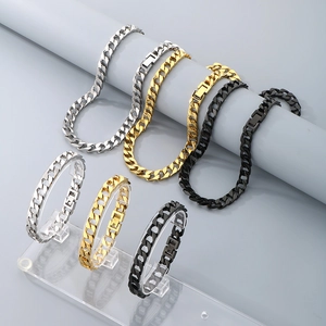 Collier Et Bracelet Maille Cubaine Pour Hommes Acier Inoxydable Titane Poli Hip Hop Mode Accessoire