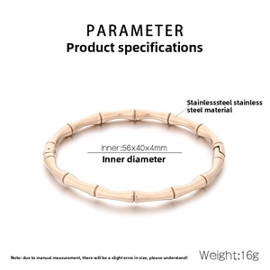 Detailed technical diagram showing 18K gold rose bamboo bracelet dimensions and clasp