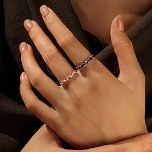 S925 sterling silver minimalist stackable rings with sparkling black and red gemstones