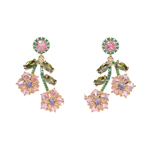 Elegant flower drop earrings with multi-colored crystals and s925 silver posts