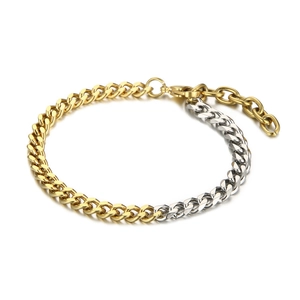 Minimalist two-tone gold and silver Cuban link bracelet in durable stainless steel