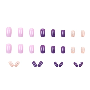 Set of 24 short lavender and taro purple press-on nails with glitter finish