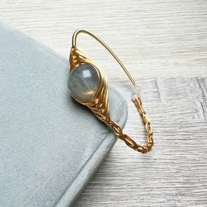 Handmade 14K gold filled wire wrapped bracelet with labradorite gemstone and white beads