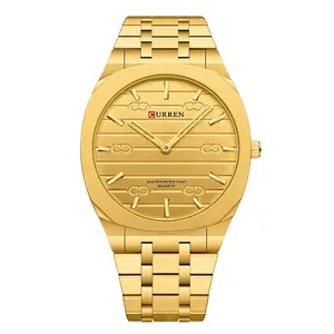 Business style ultra-thin gold square watch with quartz movement and metal link strap