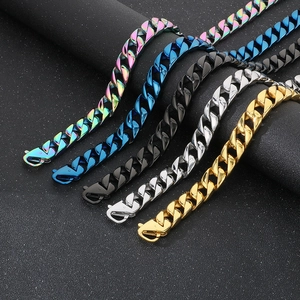 Detail of 15mm cuban link chains in five colors with large lobster clasps for men
