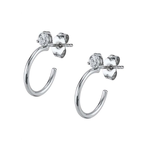 Elegant silver geometric C-shaped earrings with sparkling zircon for women in pairs