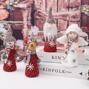 Set of Christmas plush figures with knit outfits and wings for holiday tree decoration
