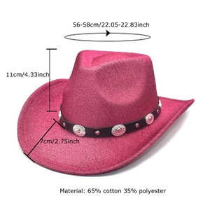 Classic rose pink glitter western cowboy hat with silver buckle band and flat brim