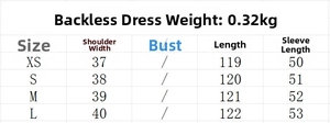Tabla de tallas detallada para vestido estampado con espalda abierta, de XS a L